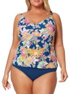 Bleu By Rod Beattie Plus Floral-print V-neck Tankini Top