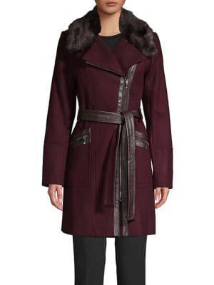 Via Spiga Mixed Media Faux-fur Wrap Front Jacket