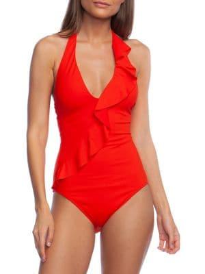 Lauren Ralph Lauren Ruffle Halter 1-piece Swimsuit