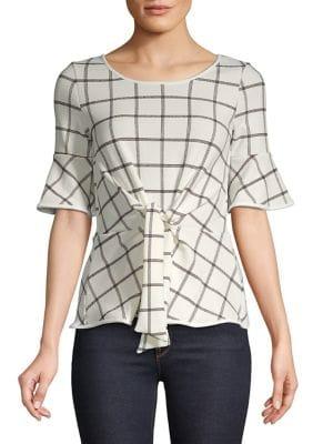 Design Lab Windowpane Tie-front Top