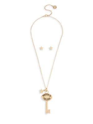 Bcbgeneration Written In The Stars Key Pendant Necklace And Stud Earrings Set