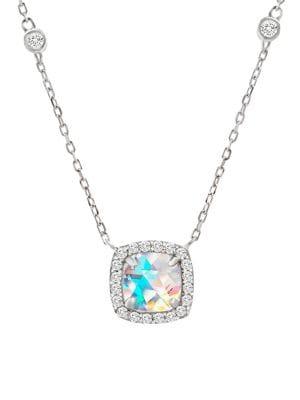 Lord & Taylor Sterling Silver & Crystal Square Pendant Necklace