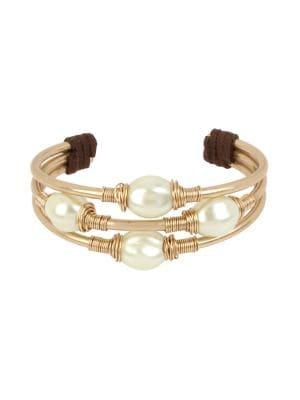 Robert Lee Morris Soho Exclusive Pearl Faux Pearl And Leather Wire Wrap Cuff Bracelet