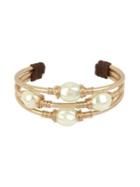 Robert Lee Morris Soho Exclusive Pearl Faux Pearl And Leather Wire Wrap Cuff Bracelet