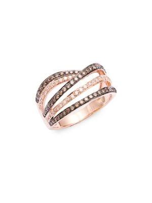 Lord & Taylor 14k Rose Gold White Diamond And Brown Diamond Ring