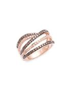 Lord & Taylor 14k Rose Gold White Diamond And Brown Diamond Ring