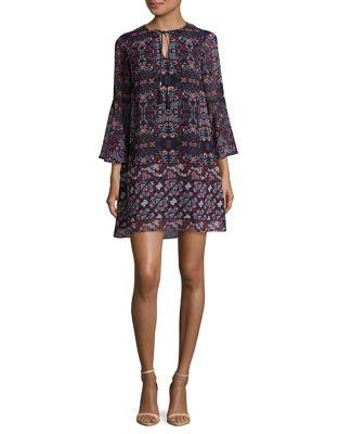 Vince Camuto Patterned Bell-sleeve Shift Dress