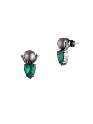 Carolee Teardrop Stone & 10mm Freshwater Pearl Earrings