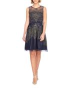 Tahari Arthur S. Levine Embroidered Mesh Fit-and-flare Dress