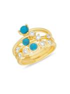 Lord & Taylor Goldplated And Blue Turquoise And Cubic Zirconia Stackable 3-piece Ring Set