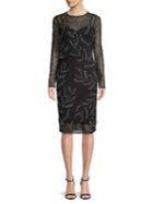 Betsy & Adam Embellished Long-sleeve Sheath Dress