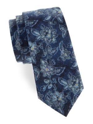 Black Brown Floral Slim Cotton Tie