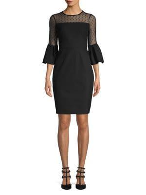 Eliza J Petite Mesh Bell Sleeve Sheath Dress