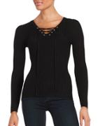Design Lab Lord & Taylor Ribbed Lace-up Sweater