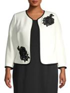 Albert Nipon Plus Jewel Neck Floral Trimmed Blazer