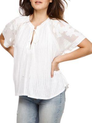 Lucky Brand Embroidered Short Sleeve Top
