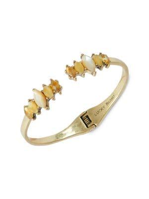 Lucky Brand Goldtone, Mother Of Pearl And Epoxy Stone Hinge Cuff Bracelet
