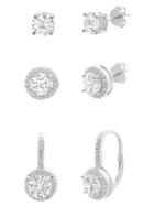 Lord & Taylor 3-pair Rhodium-plated Sterling Silver & Crystal Earrings