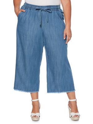 Rafaella Plus Wide-leg Frayed Pants