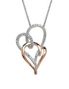 Lord & Taylor Diamond, Sterling Silver And 14k Rose Gold Hearts Pendant Necklace