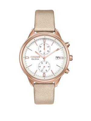 Citizen Chandler Stainless Steel And Leather Chronograph Strap Watch