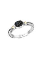 Effy Sterling Silver, 18k Yellow Gold And Black Diamond Ring