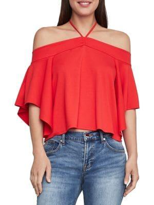 Bcbgmaxazria Off-the-shoulder Halterneck Cropped Top
