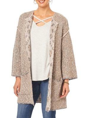 Democracy Leopard-print Tweed Open-front Cardigan