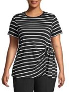 Lord & Taylor Plus Striped Asymmetrical Tied Flutter Tee