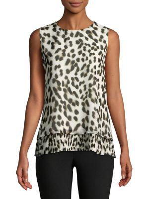 Calvin Klein Printed Pleated Sleeveless Top
