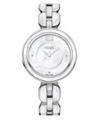 Fendi My Way Removable Fox Fur-trimmed Mother-of-pearl Watch
