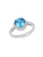 Lord & Taylor Sterling Silver, Swiss Blue Topaz And White Topaz Ring