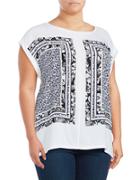 Lord & Taylor Plus Patterned Panel Cap-sleeve Top
