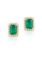Effy Diamond, Emerald And 14k Yellow Gold Stud Earrings