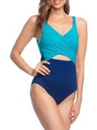 Lauren Ralph Lauren Glamour Colorblock Cut-out Wrap One-piece Swimsuit
