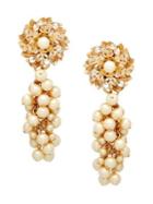 Miriam Haskell Social White Round Shaky Faux Pearl & Crystal Flower Earrings