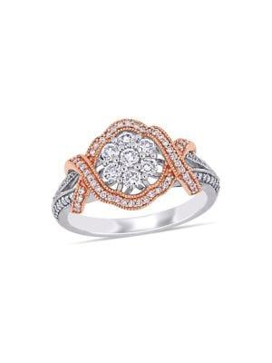 Sonatina 14k White Gold, 14k Rose Gold & Diamond Floral Twist Ring