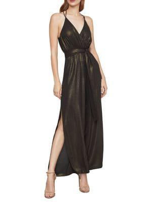 Bcbgmaxazria Metallic Faux Wrap Halter Jumpsuit