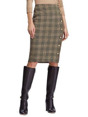Lauren Ralph Lauren Button-trim Glen Plaid Skirt