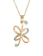 Lord & Taylor 14k Pdc Yellow Gold And Rhodium Floral Pendant Necklace