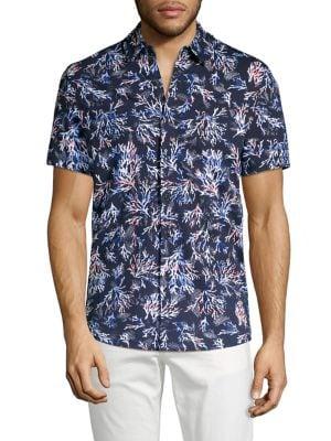 Michael Kors Short Sleeve Printed Button Front Shirt