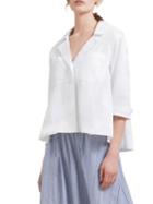 Donna Karan Quarter-sleeve Cotton Button-down Shirt