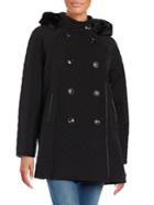 Jane Post Faux Fur Hooded Double-breasted Coat
