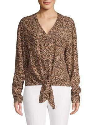 C & C California Animal-print Tie-front Top