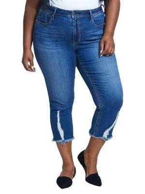 Melissa Mccarthy Seven7 Plus Plus Distressed Frayed Cropped Jeans