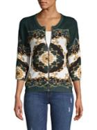 Context Petite Printed Zip-front Sweater