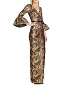 Theia Jacquard Floral Floor-length Dress