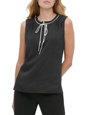 Tommy Hilfiger Contrast Dotted Tie-neck Sleeveless Top