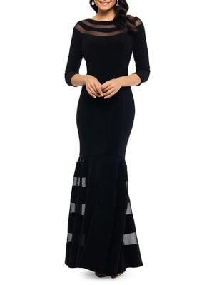 Xscape Illusion Striped Mermaid Gown