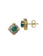 Lord & Taylor 14kt. Yellow Gold Emerald And Diamond Earrings